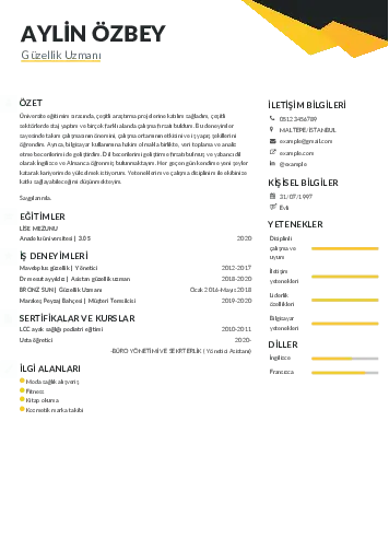 Güzellik Uzmanı Cv Örnekleri  cv indir